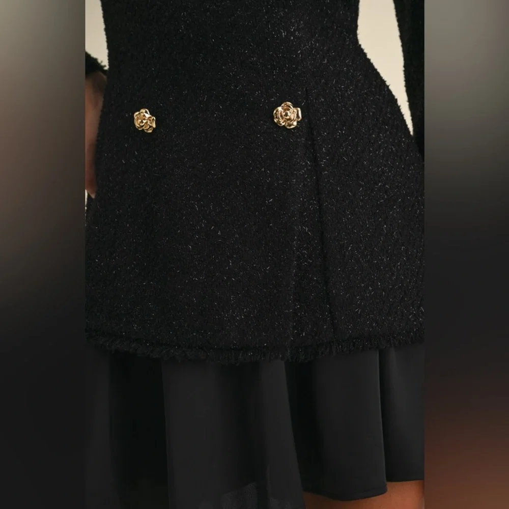 Holiday Metallic Tweed Jacket and Satin Mini Dress in Black SZ S - Picture 4 of 7